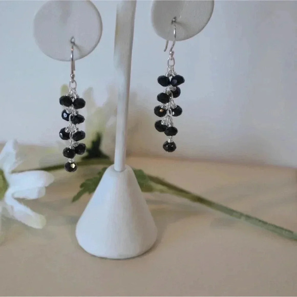 Black Spinel Waterfall Earrings Natural Color Winter Earring Fun Dangle Earrings - Picture 4 of 4
